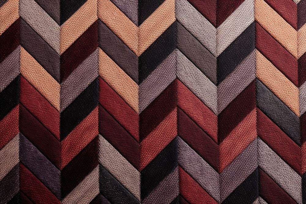 Top view photo of a herringbone pattern texture rug home decor.