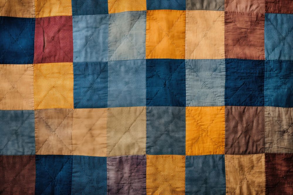 Top view photo of a quilt block print pattern patchwork blanket flag.