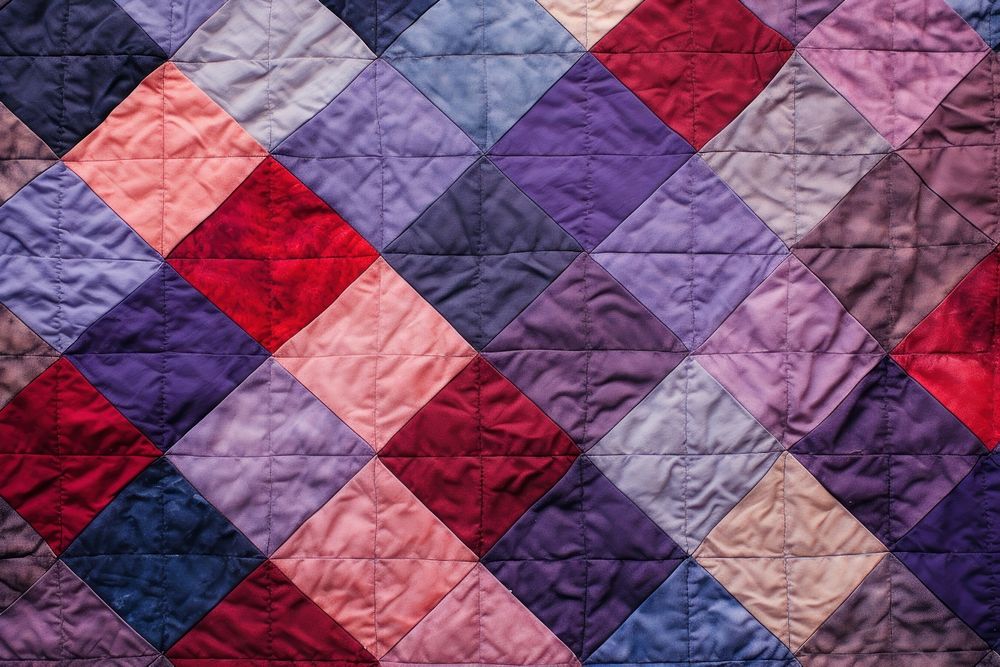 Top view photo of a quilt block print pattern patchwork blanket.