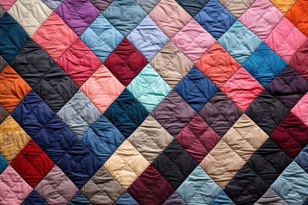 Top view photo of a quilt pattern patchwork blanket.