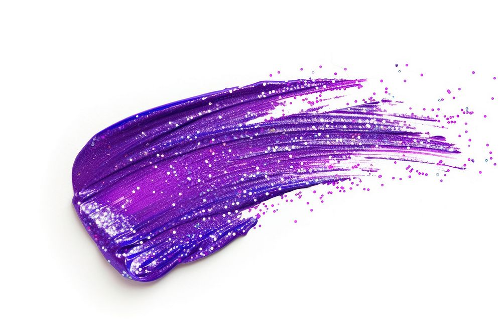 Purple brush strokes glitter petal white background.