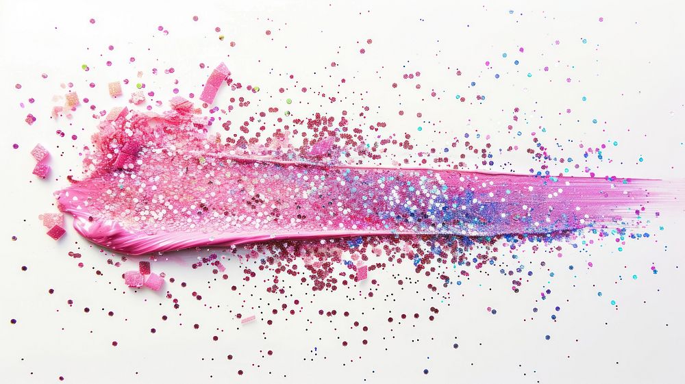Pink straight line glitter paint white background.
