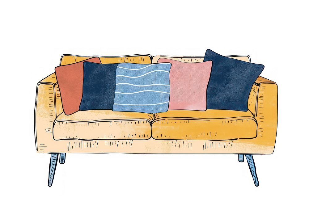 Couch flat illustration furniture cushion home decor.