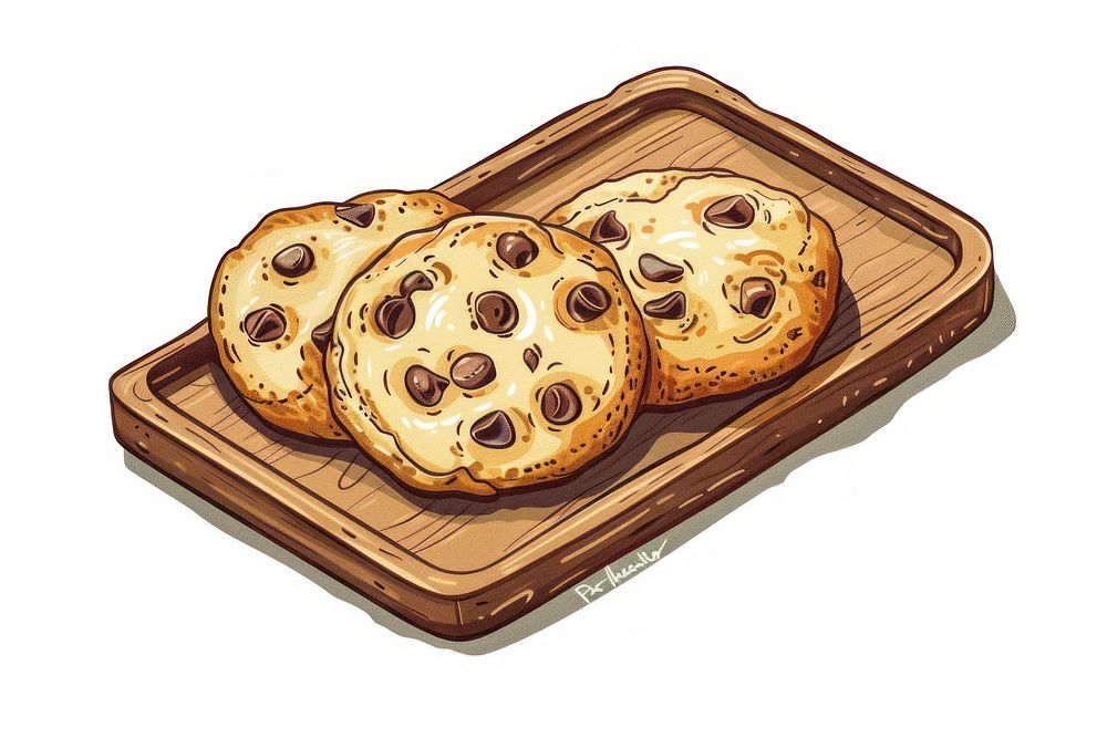 Cookie on wooden tray flat flat illustration confectionery biscuit sweets.