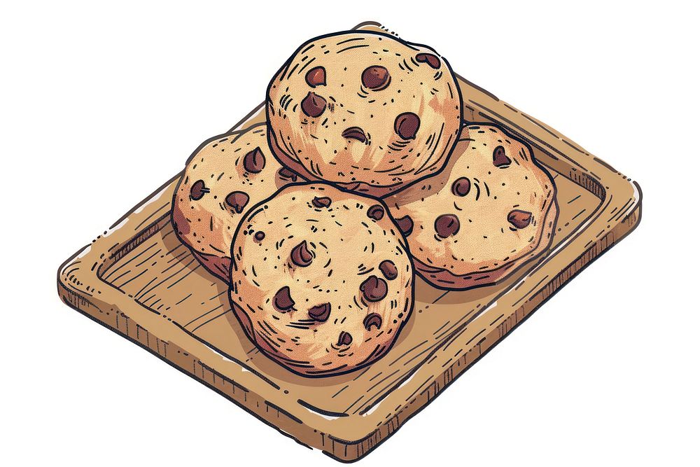 Cookie on wooden tray flat flat illustration confectionery biscuit sweets.