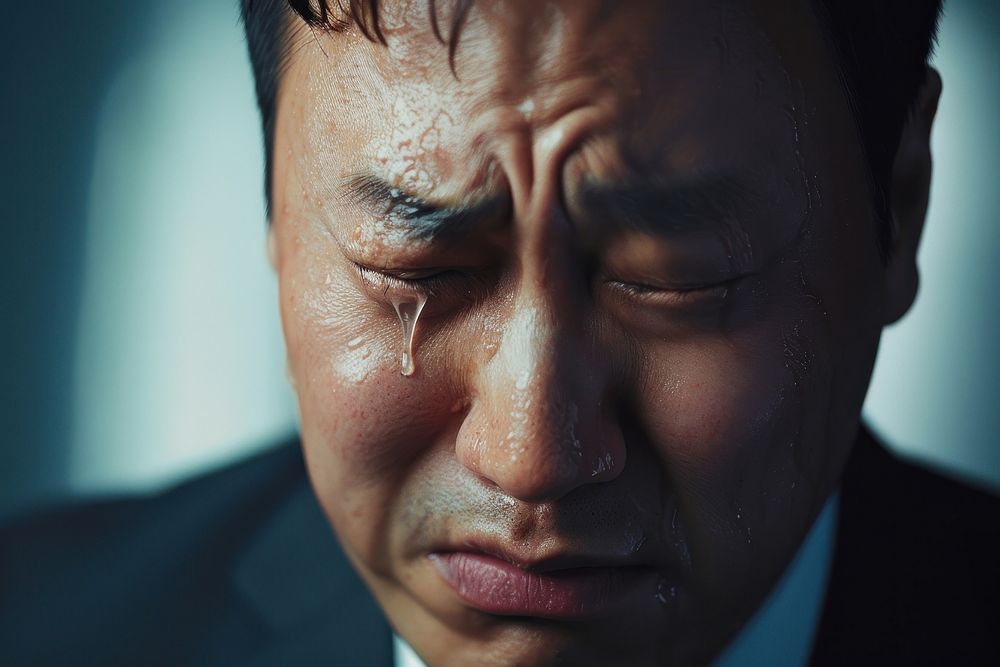 Korean businessman crying worried person.