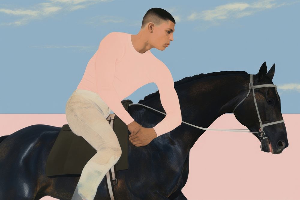 A man riding horse animal mammal sports.