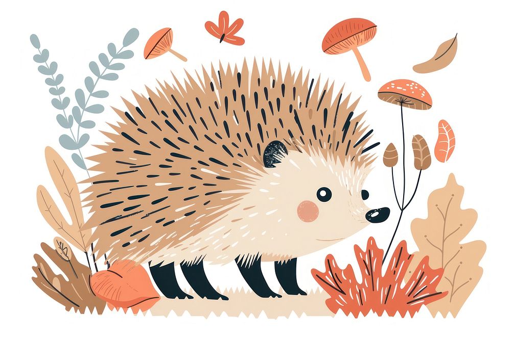 Cute hedgehog flat illustration porcupine animal mammal.