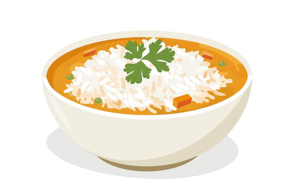 Curry rice flat illustration produce plate grain.