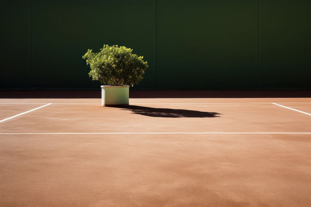 A tennis court outdoors sports plant.
