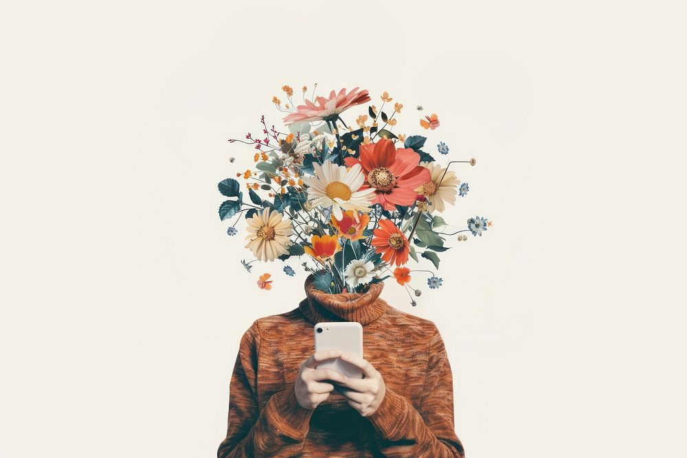Person using phones flower portrait painting.