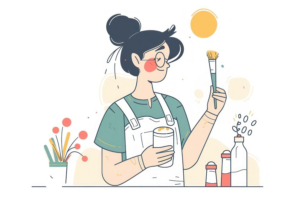 Artist holding paint can flat illustration cleaning cartoon person.