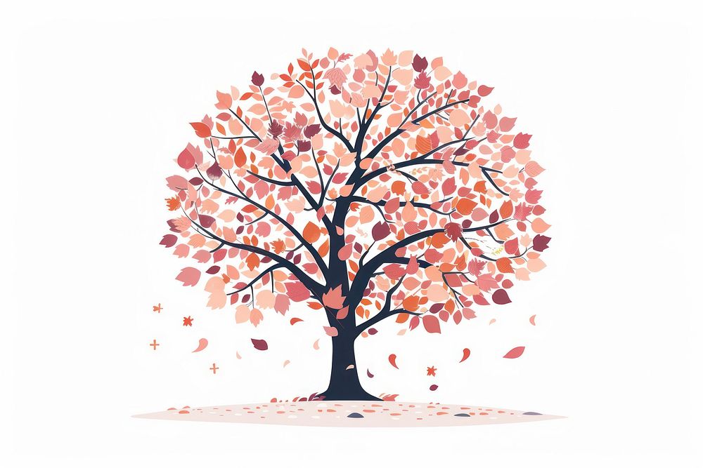 Autumn tree flat illustration art painting blossom.