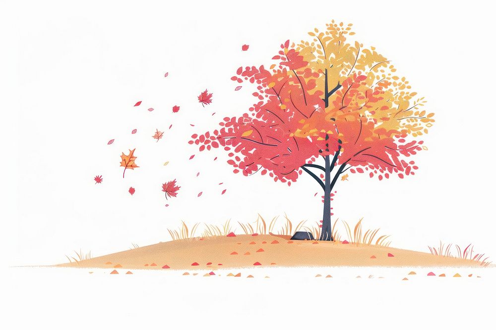 Autumn tree flat illustration art painting outdoors.