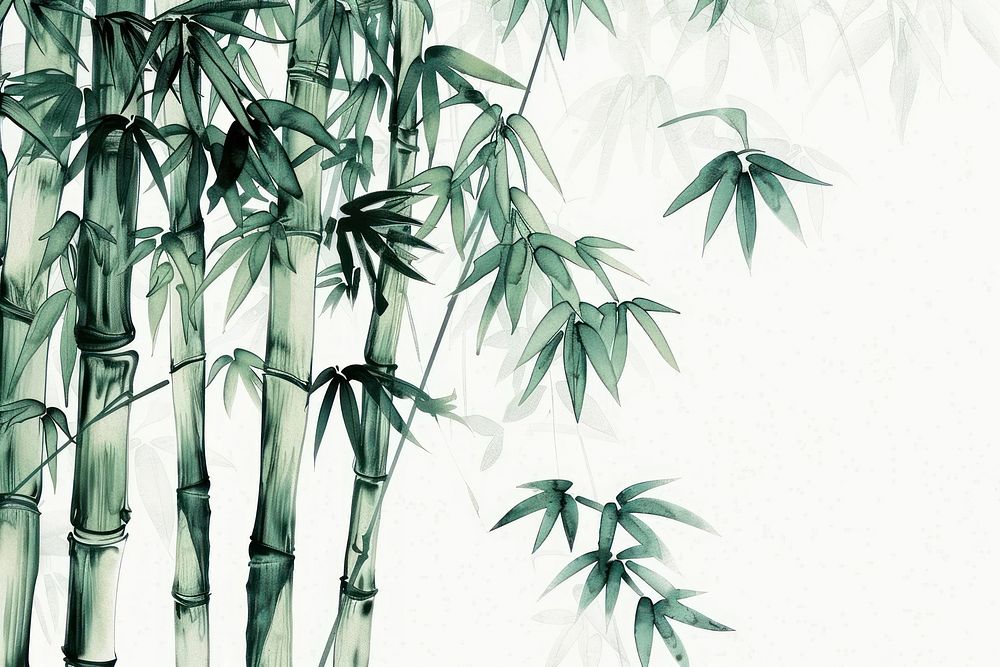 Bamboo vintage Japanese painting flat illustration bamboo plant.