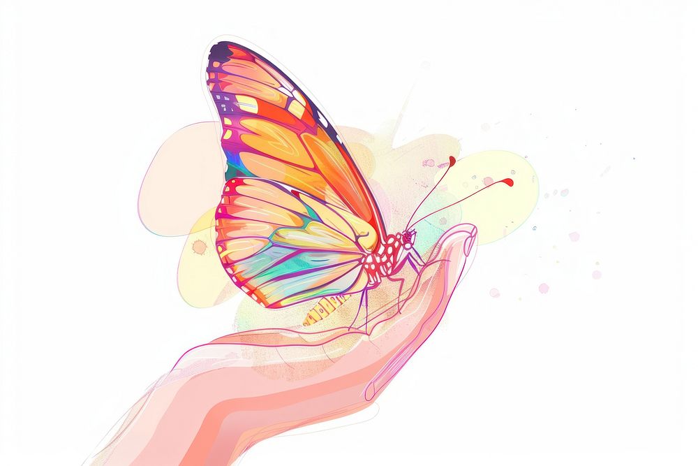 Butterfly on finger flat illustration butterfly art invertebrate.