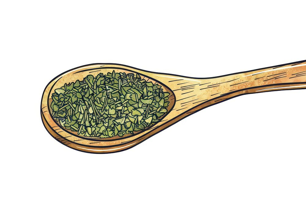 Dried oregano chopped on wooden spoon flat illustration cutlery spice food.