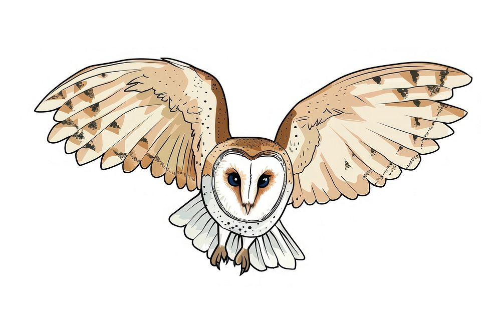 Flying owl flat illustration animal bird.