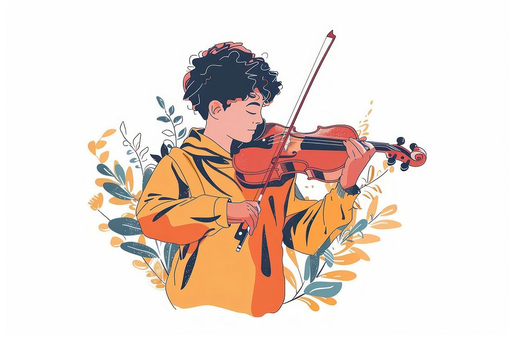 Kid playing violin flat illustration person fiddle adult.