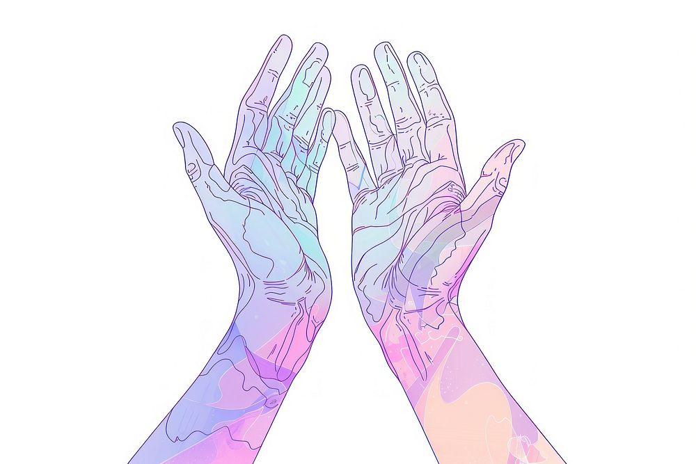 Hands in a digital universe hand art illustrated.