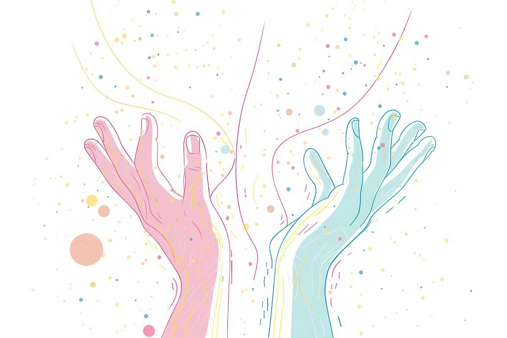 Hands in a digital universe art illustrated graphics.