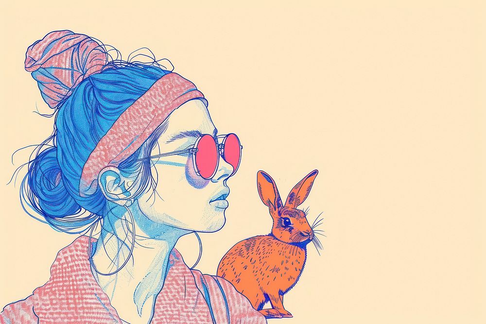 Drawing woman with rabbit art sketch adult.