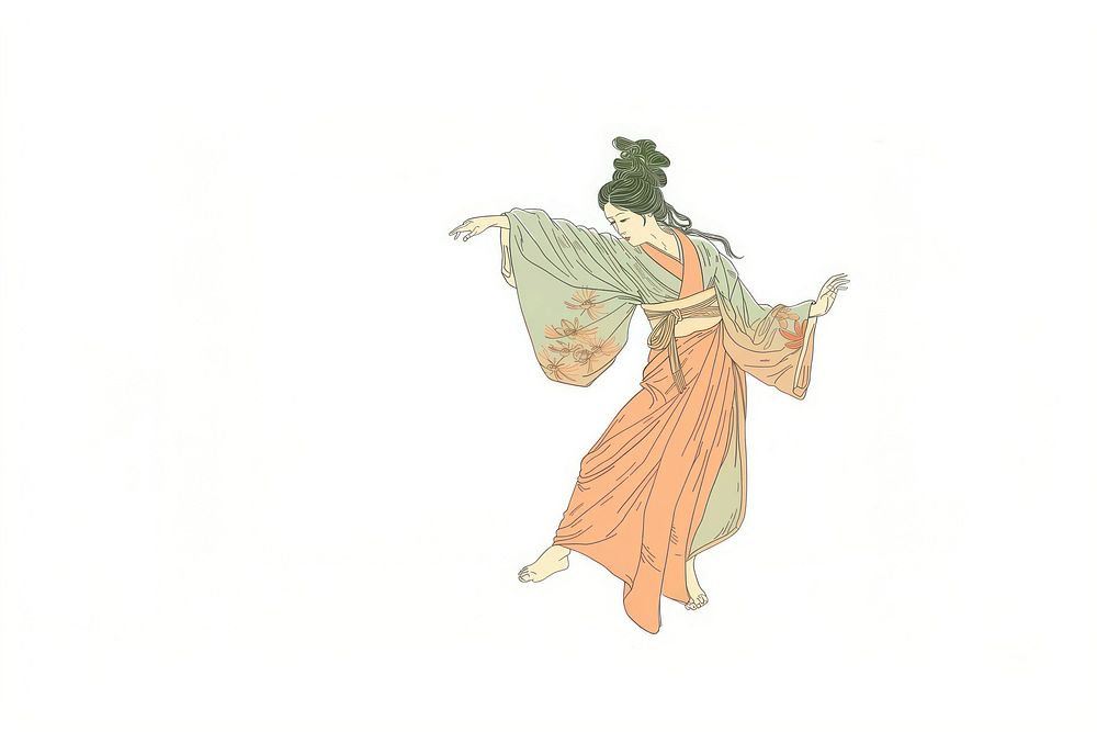 Japanese female dancer 17th century flat illustration art illustrated drawing.