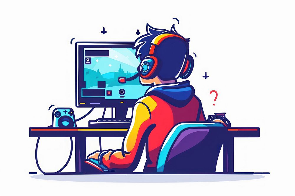 Man playing game on gamer computer flat illustration dynamite weaponry person.