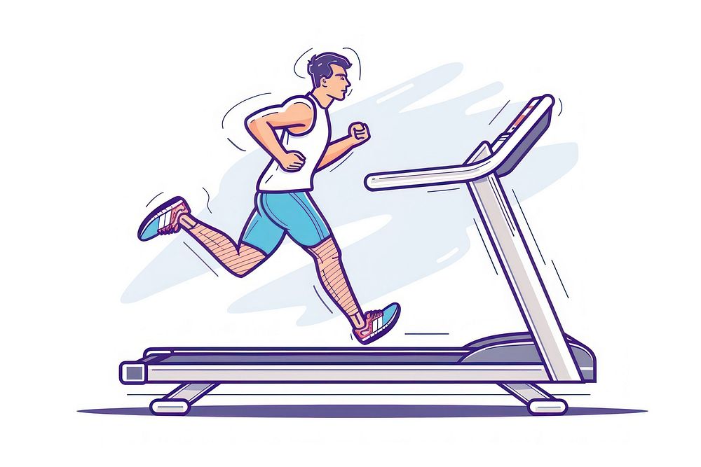 Man run on treadmill flat flat illustration exercise fitness person.