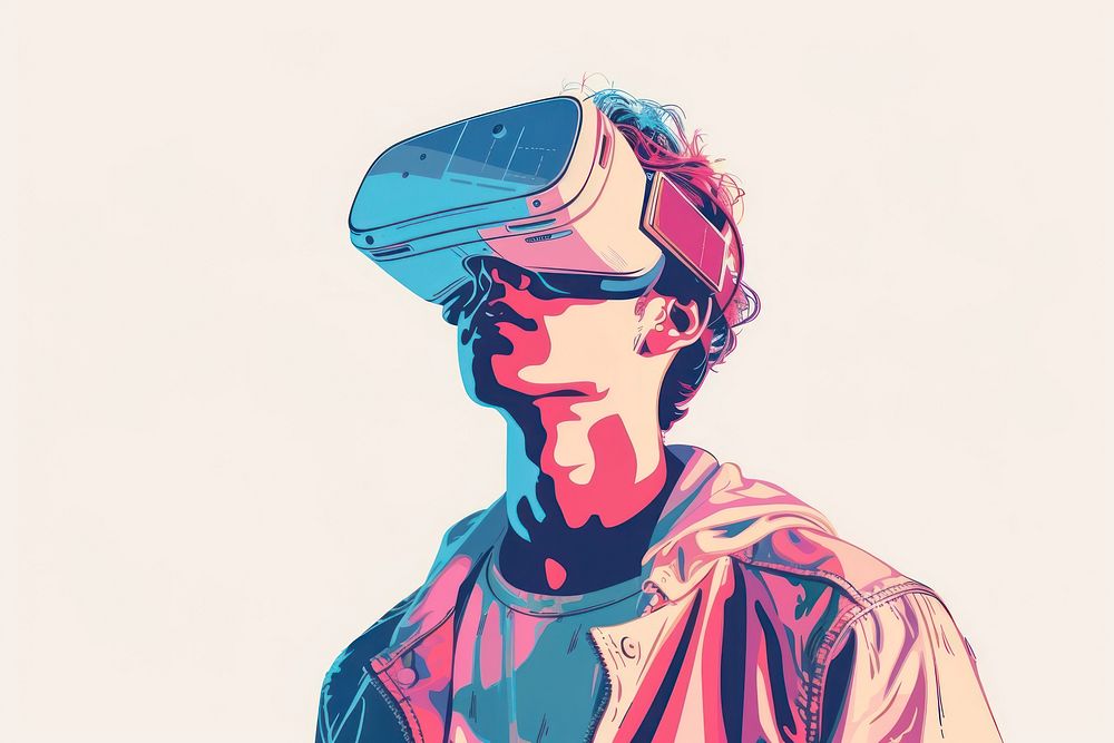 Man wearing VR gamer flat illustration art illustrated drawing.