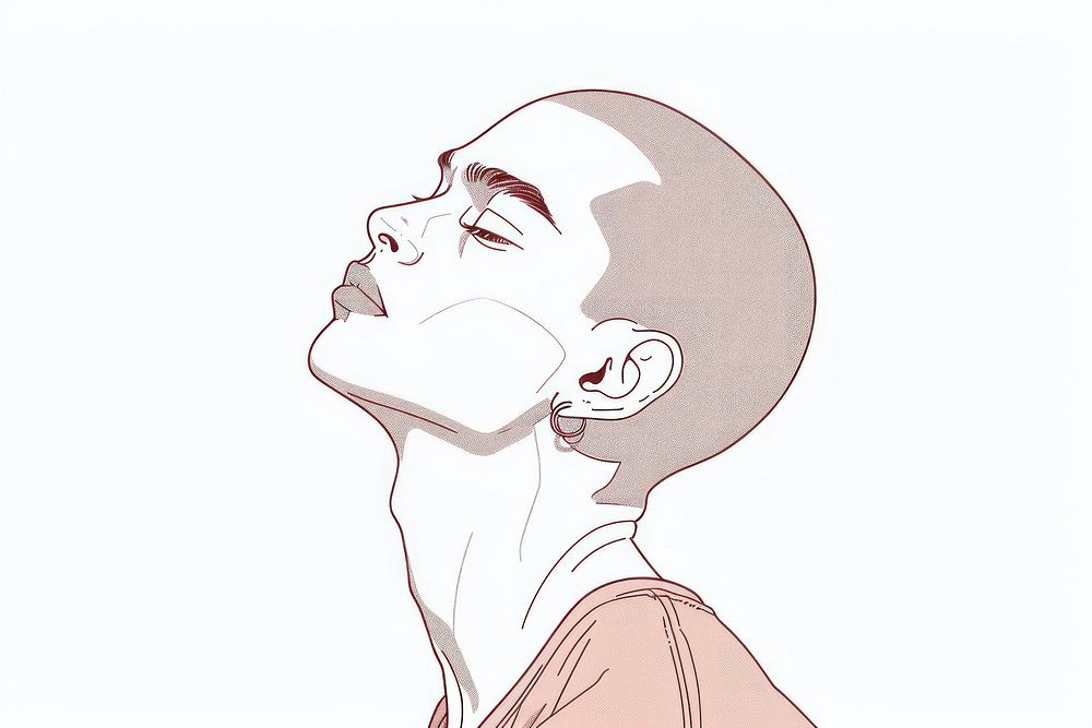 Man with shaved hair art illustrated drawing.
