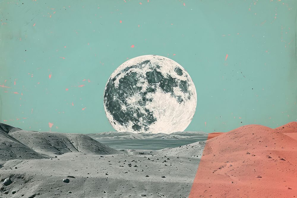 Retro collage of moon astronomy outdoors nature.