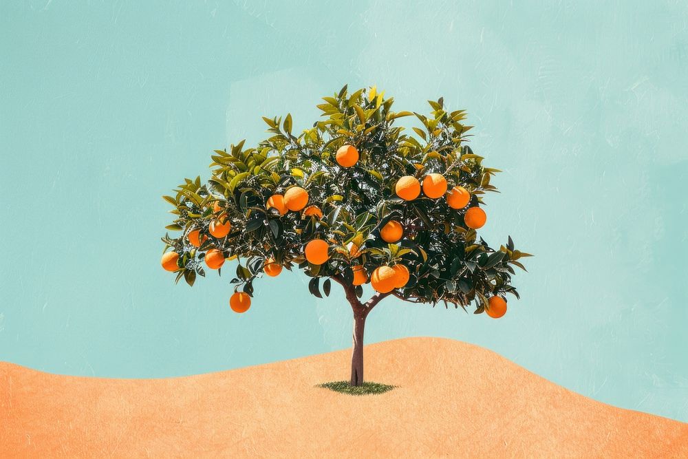 Retro collage of orange tree grapefruit outdoors nature.