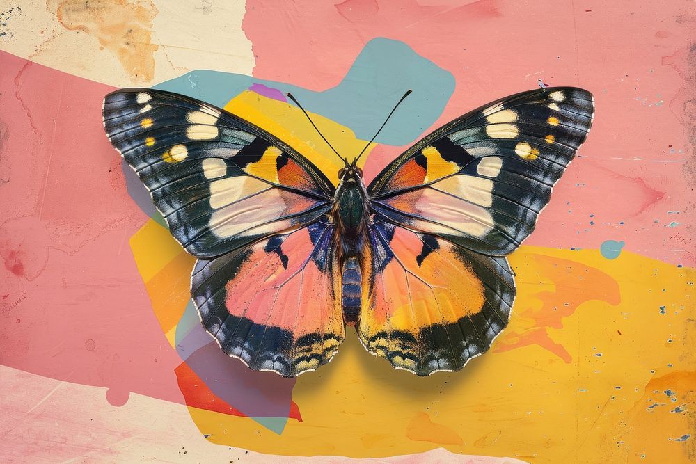 Retro collage of butterfly art animal insect.