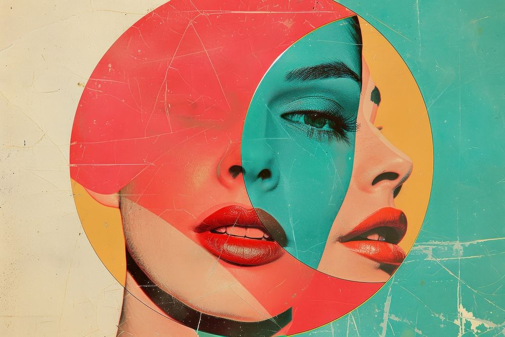 Retro collage of woman face art painting adult.