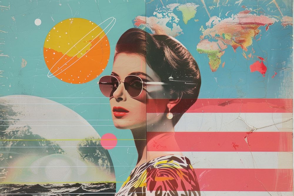 Retro collage of world art sunglasses painting.