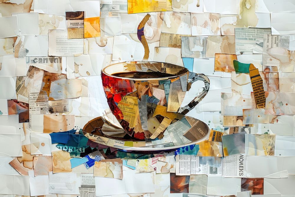 Collage painting coffee cup.