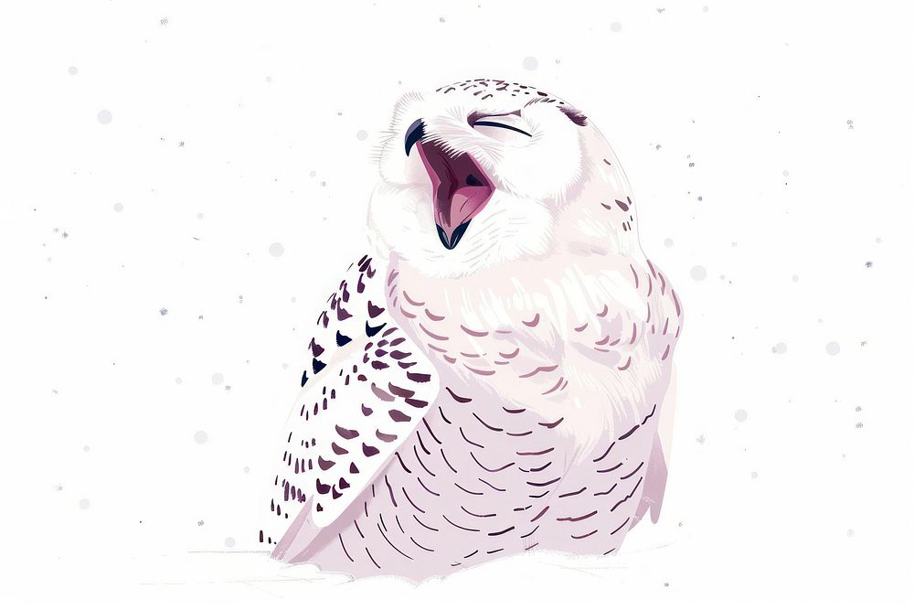 Snowy owl yawning flat illustration art illustrated wildlife.