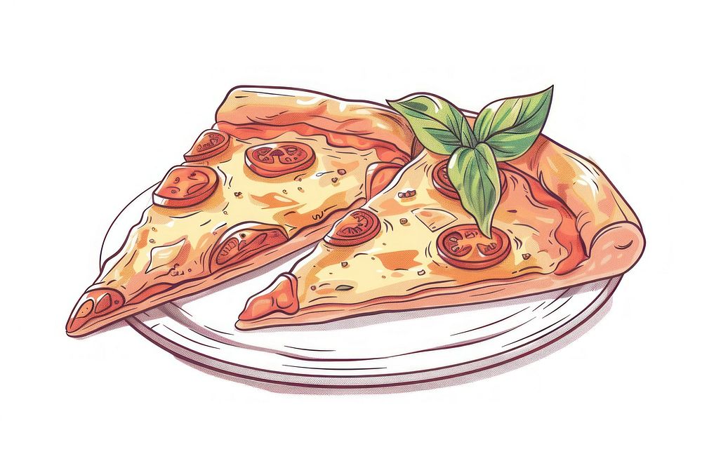 Slice of a whole italian cuisine pizza pan flat illustration dessert pastry food.