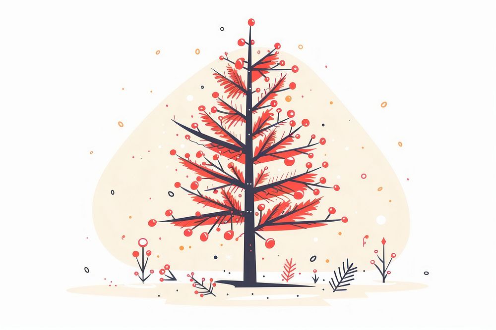Spruce tree with mistletoe flat illustration art illustrated christmas.