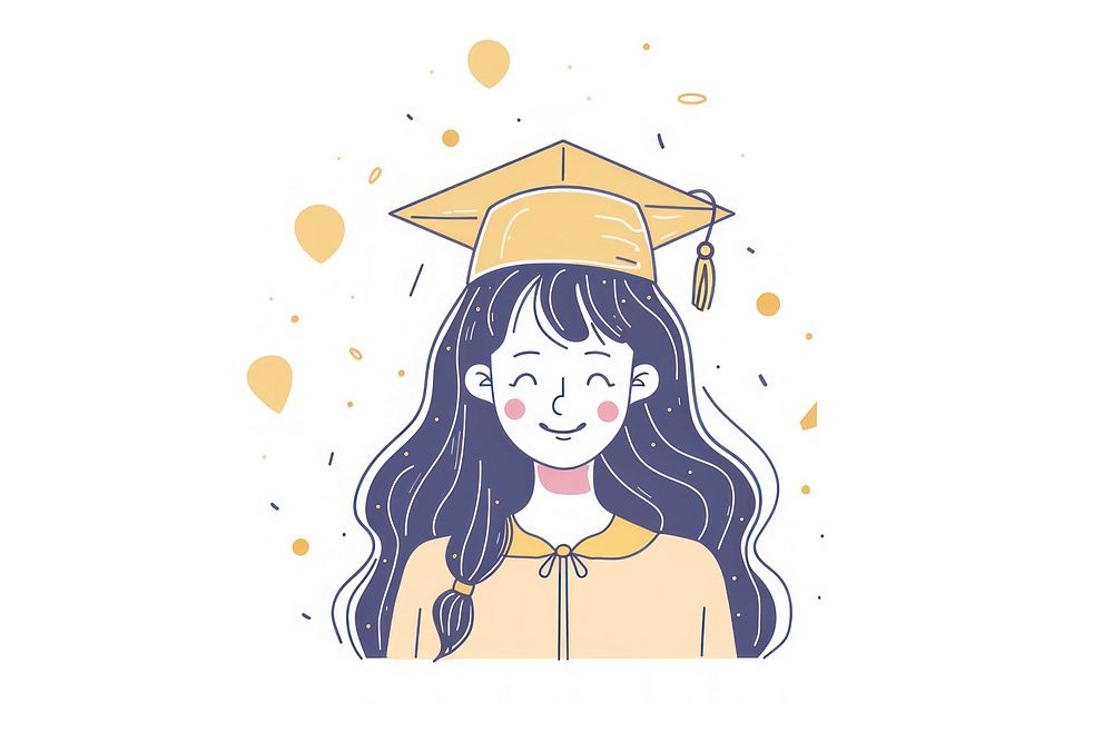 Student girl holding graduation hat flat illustration art illustrated drawing.