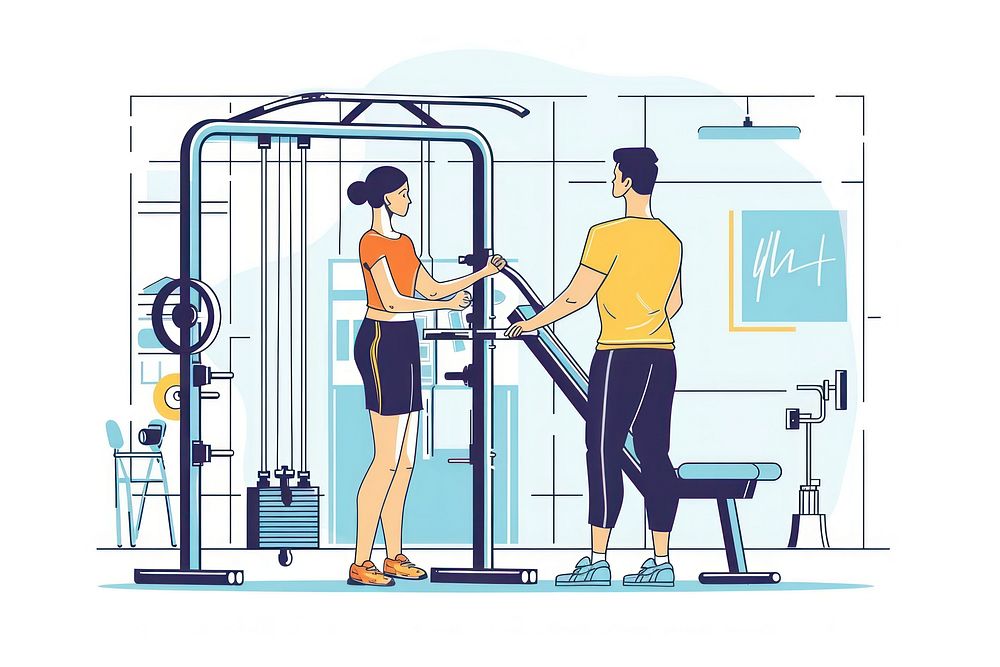 Personal trainer at the gym flat flat illustration person furniture exercise.