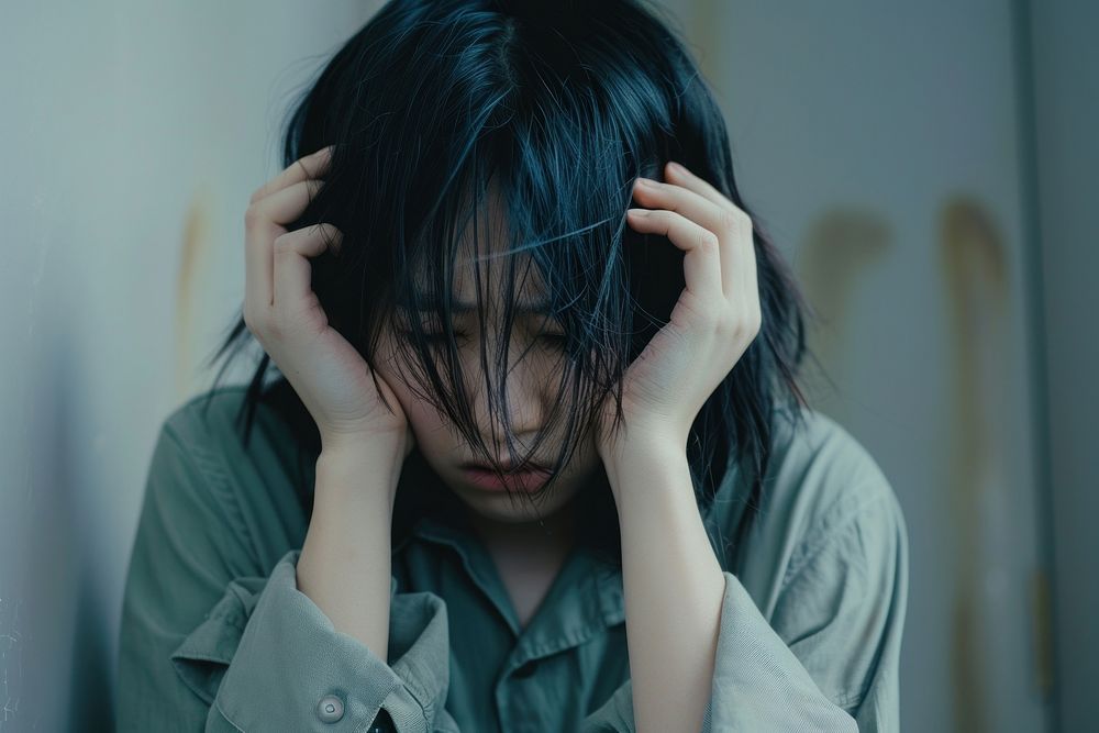 Depressed Taiwanese woman photo head photography.