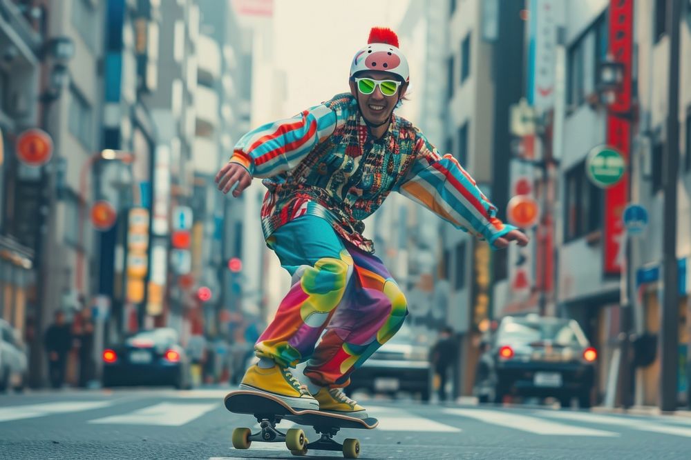Japanese man skateboard transportation automobile.
