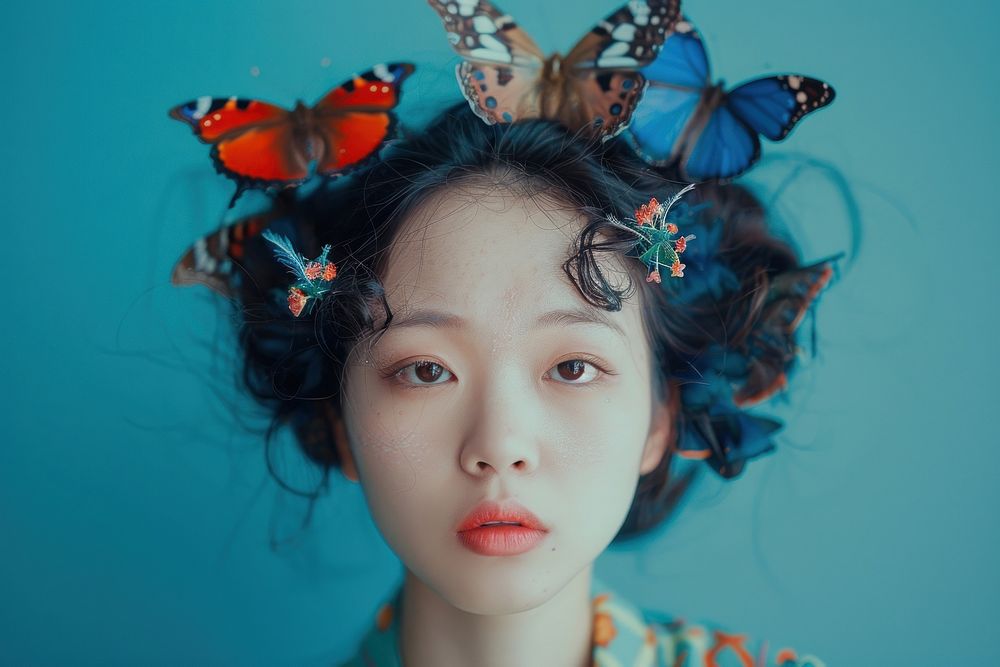 Korean mature woman butterfly photo hair.