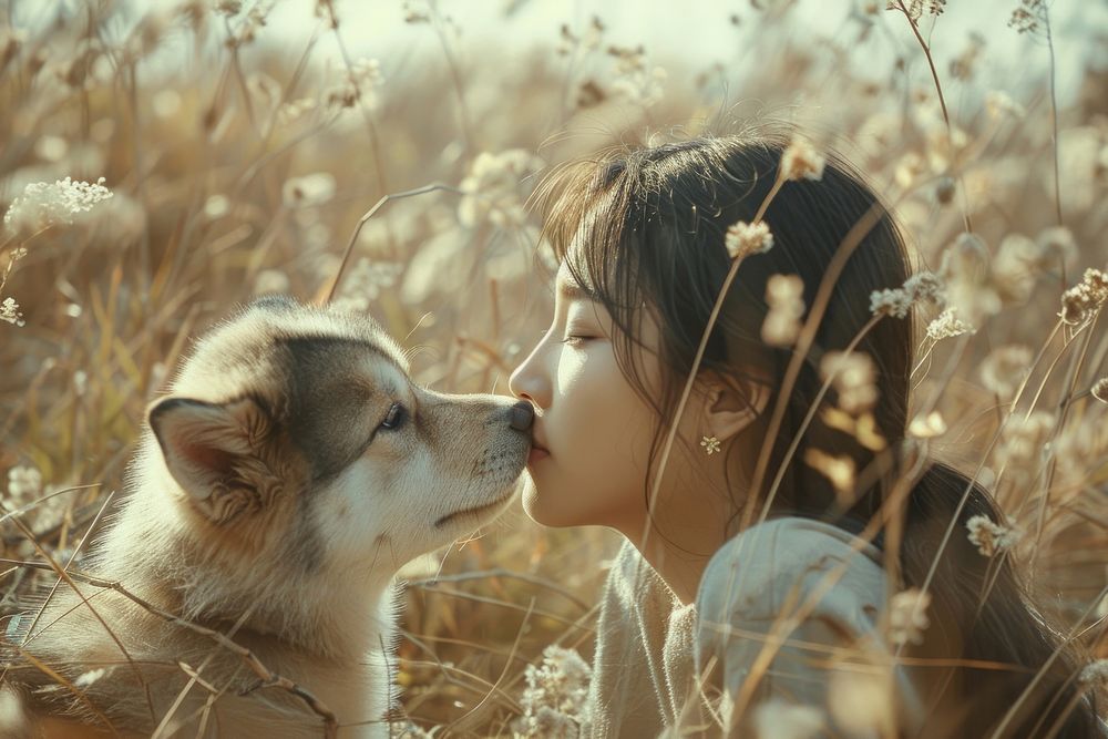 Korean student girl nature photo puppy.
