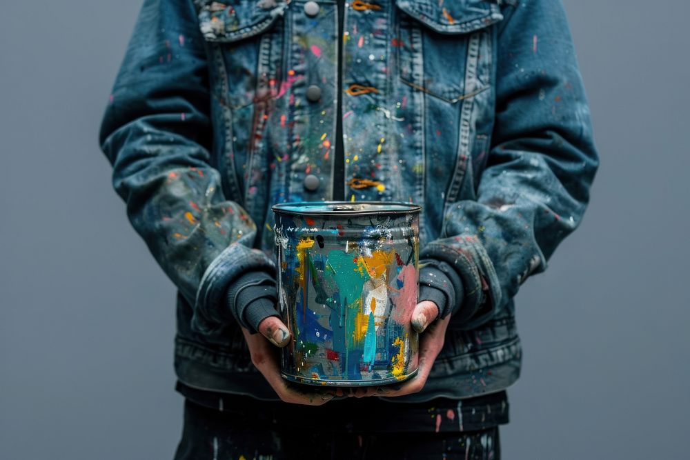 Artist holding paint can cookware person adult.
