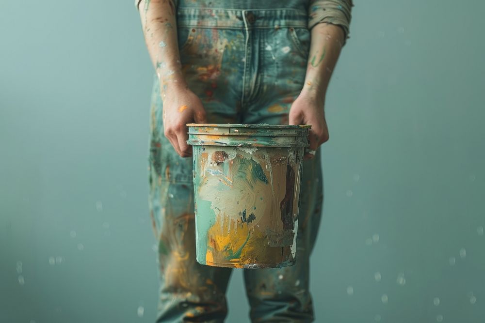 Artist holding paint can corrosion person adult.