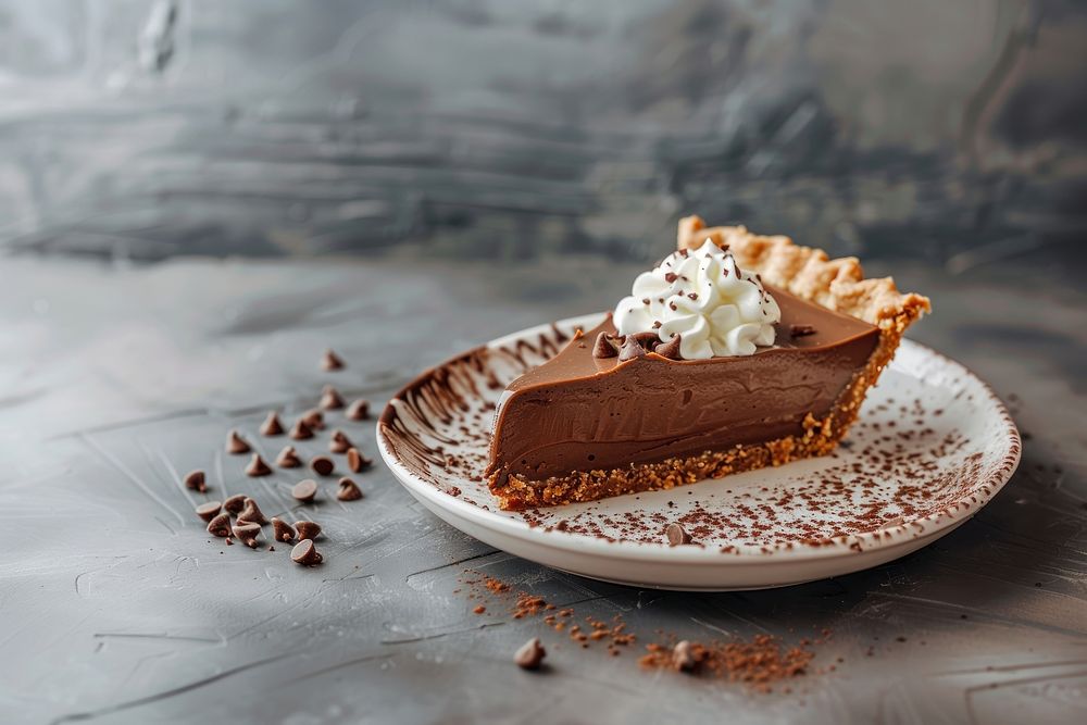 Delicious Slice of Chocolate Cream Pie cream dessert mousse.