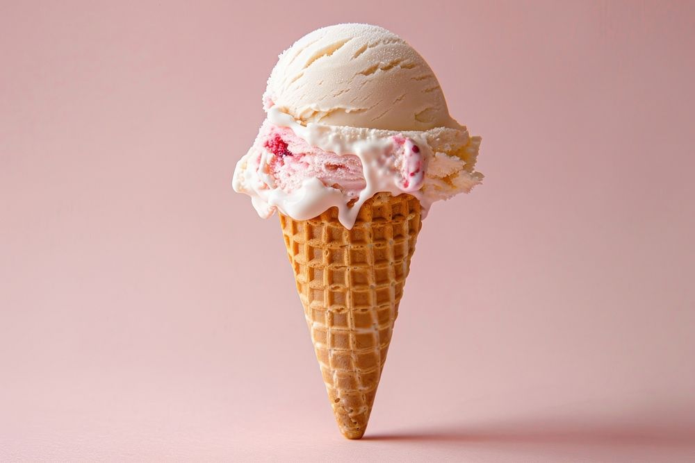 Ice cream scoop on waffle cone ice cream dessert creme.